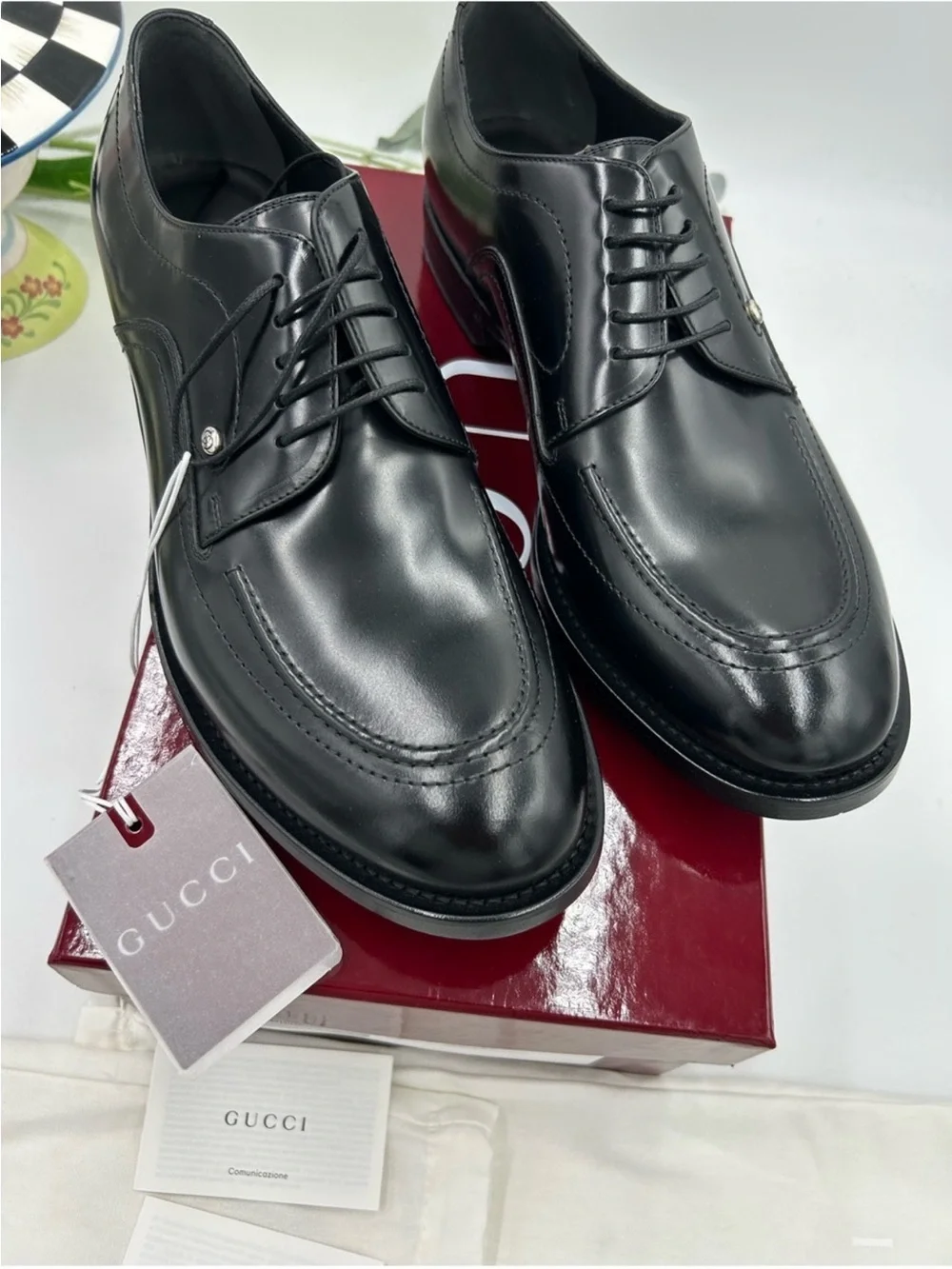Men’s Gucci, Jasper, black leather derby shoes size 11.5 fits 12 US made Italy